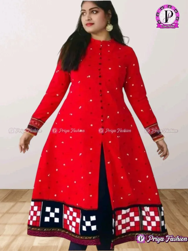102338 Sambalpuri Round Kurti Top - L-38, Red