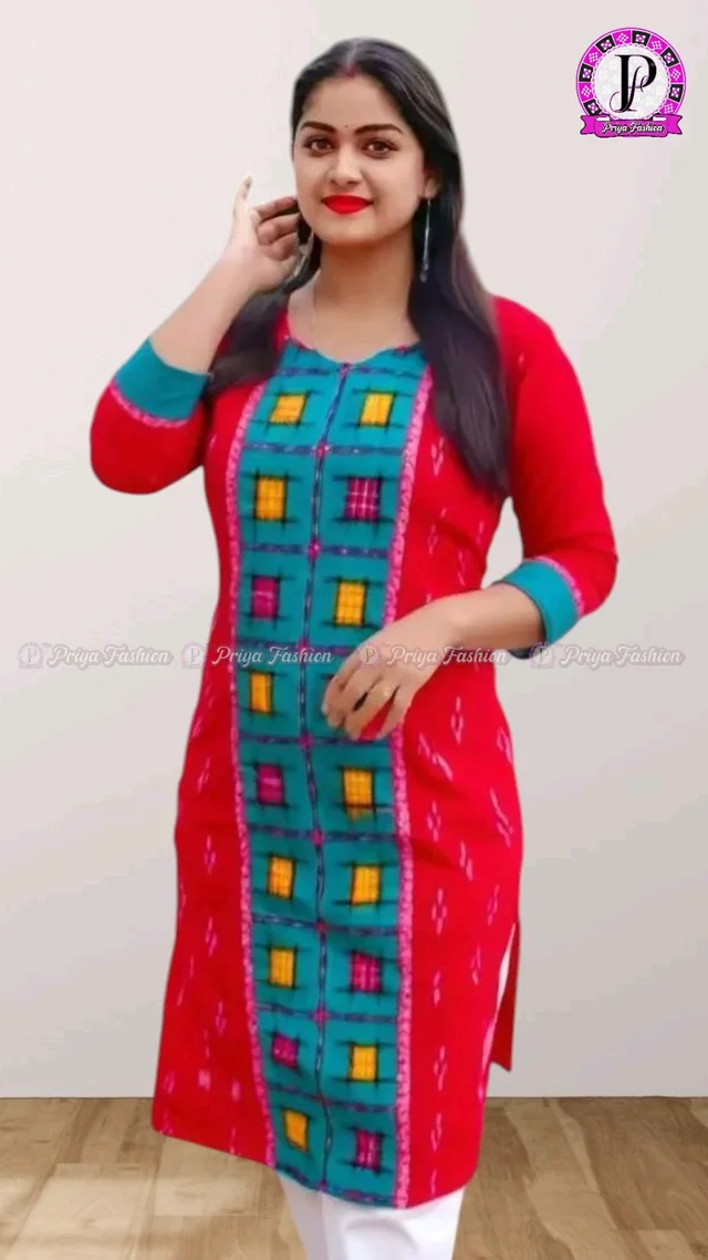 102373 Sambalpuri Handloom Cotton Stitching Kurti In Meroon Colour - S-36, Red