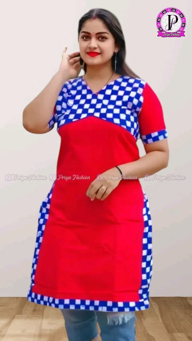 102374 Sambalpuri Handloom Cotton Stitching Kurti In Meroon Colour - S-36, Red