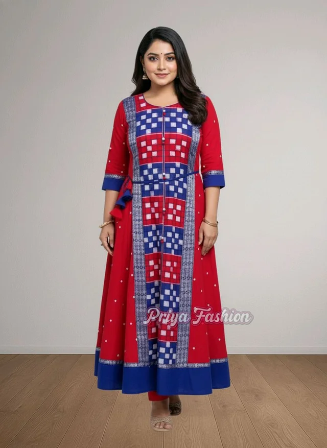 102377 Sambalpuri Round Kurti Top - 40, Web Orange