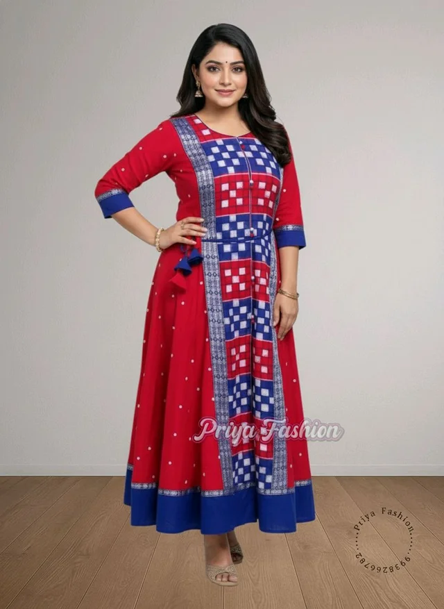 102377 Sambalpuri Round Kurti Top - 40, Web Orange