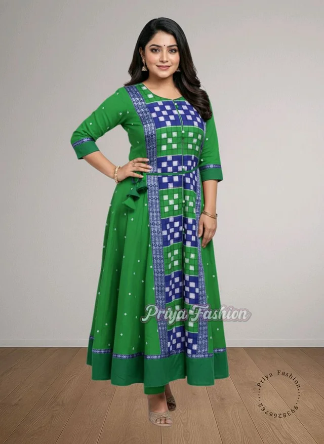 102381 Sambalpuri Round Kurti Top - 42, Green