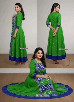 102381 Sambalpuri Round Kurti Top - 42, Green