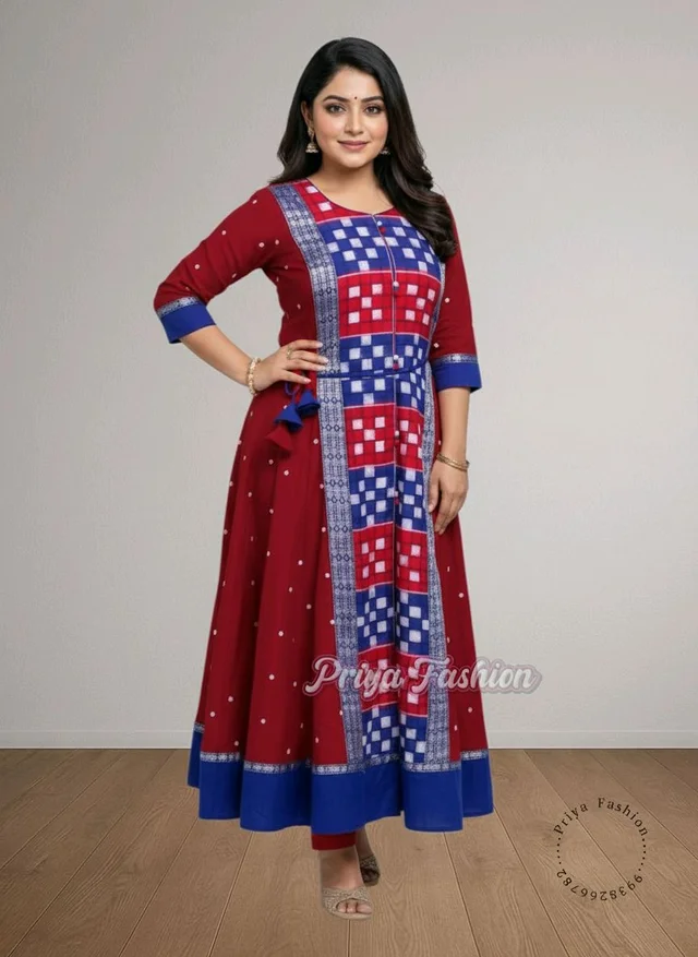 102382 Sambalpuri Round Kurti Top - 42, Maroon