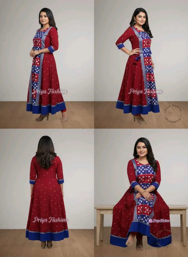 102382 Sambalpuri Round Kurti Top - 42, Maroon