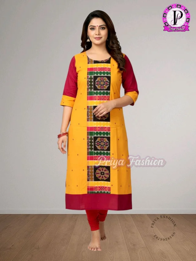 102388 Sambalpuri Handloom Cotton Stitching Kurti In Meroon Colour - XL-42, Flush Orange