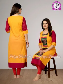 102388 Sambalpuri Handloom Cotton Stitching Kurti In Meroon Colour - XXL-44, Flush Orange