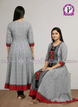102389 Sambalpuri Round Kurti Top - Silver, S-34