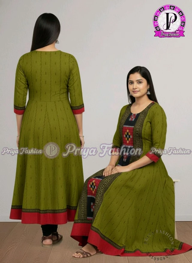 102390 Sambalpuri Round Kurti Top - S-34, Olivetone