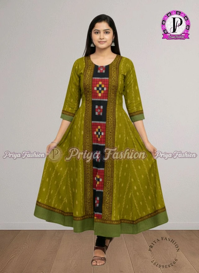 102390 Sambalpuri Round Kurti Top - XXXL-44, Olivetone