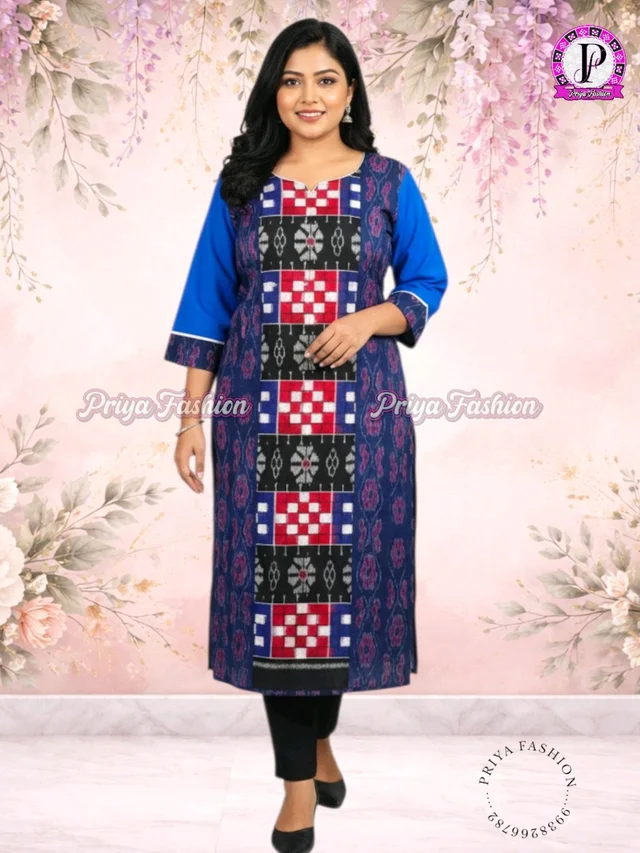 102392  Sambalpuri Handloom Cotton Stitching Kurti In Blue Colour 
