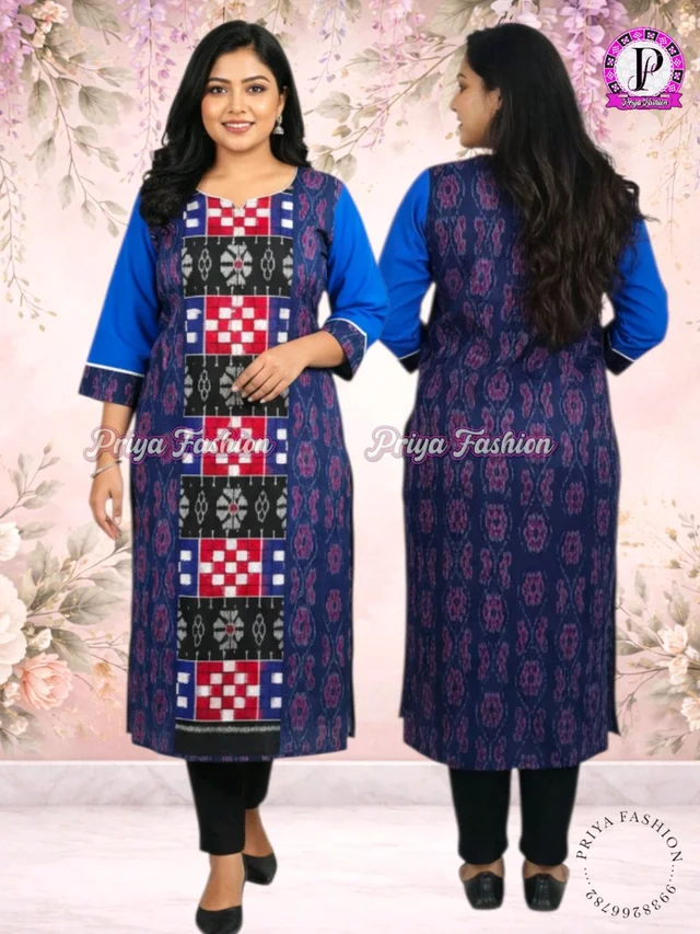 102392 Sambalpuri Handloom Cotton Stitching Kurti In Blue Colour - M-36, Only Kurti, Royal Blue