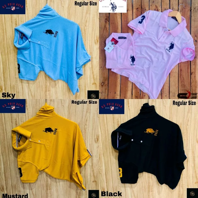 Polo USPA Solid Half Sleeves T Shirt Pink, Black, Musturd,, SKY BLUE, ( Pack Of 4)