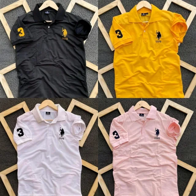 Polo USPA Solid Half Sleeves T Shirt Pink, Black, Yellow,White, Pink, ( Pack Of 4)