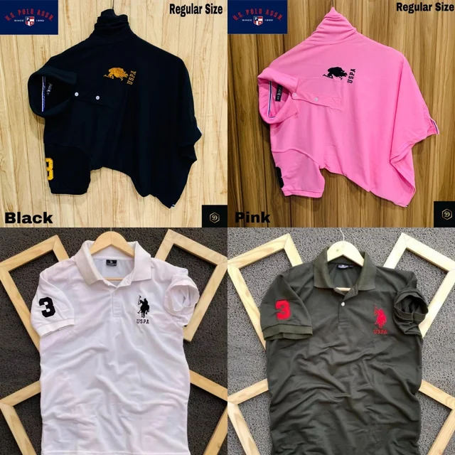 Polo USPA Solid Half Sleeves T Shirt Pink, olive green, white , black  ( Pack Of 4)