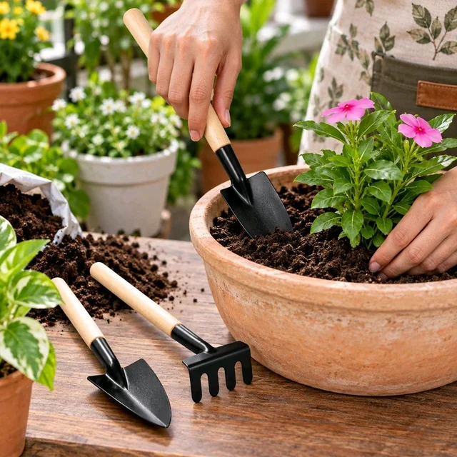 Garden Hand Tool Set of 3 with Trowel Shovel and Rake (3 Pc)
