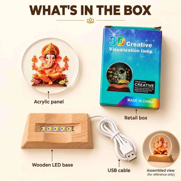 3D Ganesha Acrylic LED Lamp with Warm Golden Glow for Decor (1 Pc)