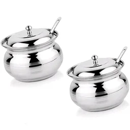 Stainless Steel Ghee Pot / Storage Container Set with Lids and Spoons