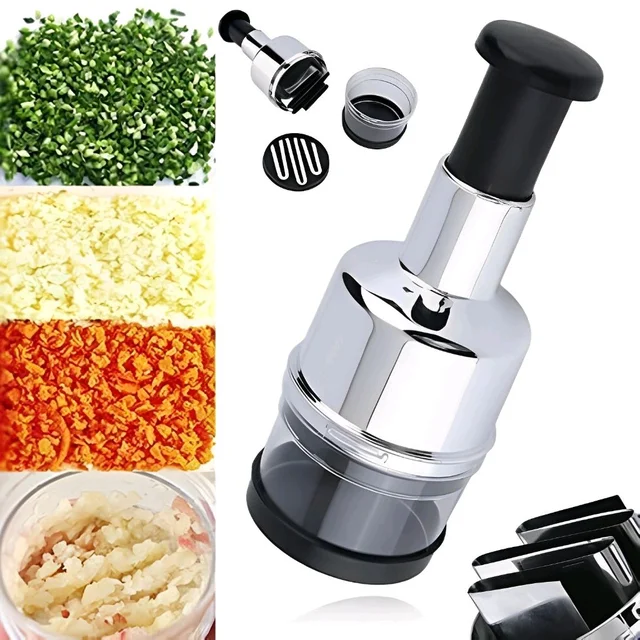 Manual Vegetable Chopper - Onion, Garlic, Hand Press Mincer, Cutter, Twister, Dicer Kitchen Tool - Pack of 1