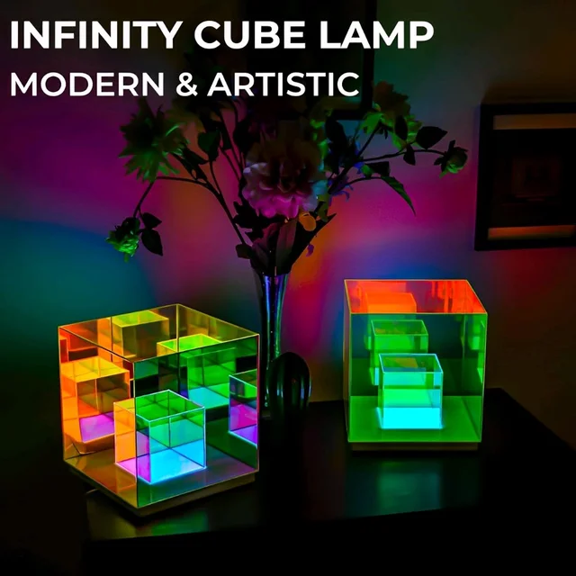 3D Infinity Cube Acrylic RGB LED Lamp - Decorative USB Rechargeable Night Light with Stepless Dimming, Touch Control, 3 Modes, Multicolor Table Lamp for Home, Party, and Desk Décor