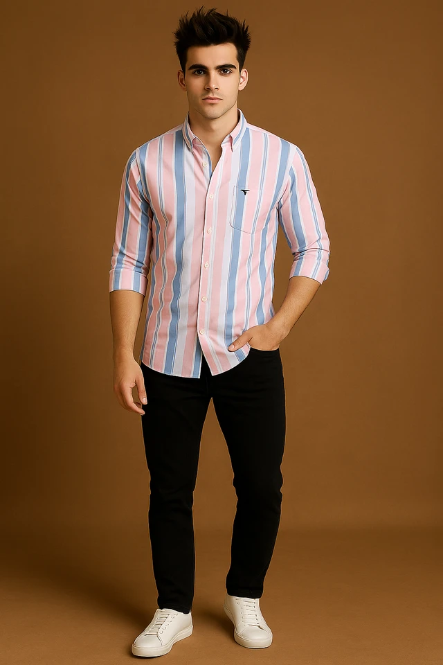 American Owl AMERICAN OWL Casual Shirts Full Sleeves Stripes CAO004 - L