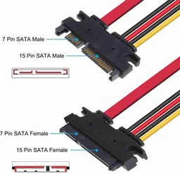 iSparehub 22 Pin 7+15 SATA Cable Male to Female Serial ATA SATA Data 4 Pin Molex Male Female Power Combo Extension