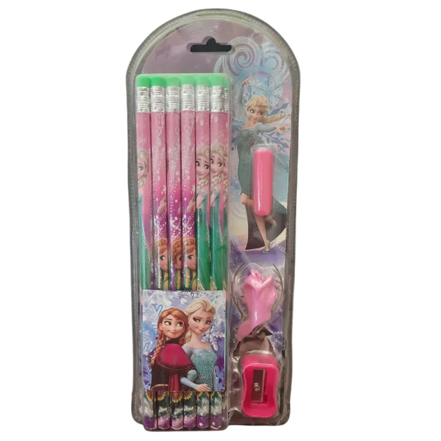 Frozen Princess Pencil Set for Kids – 12 Cartoon Pencils with Sharpener & Pencil Cap, School Stationery Gift Set for Girls, Return Gifts & Birthday Party Favors