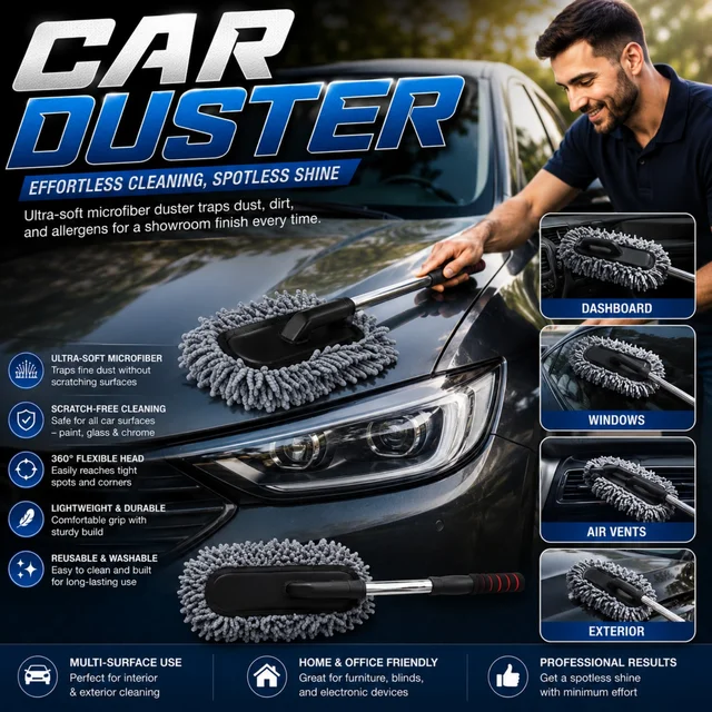 Premium Microfiber Car Duster with Extendable Handle |Dust Cleaning Brush | Washable & Reusable Auto Cleaning Duster for Car Interior, Dashboard, Windows & Exterior