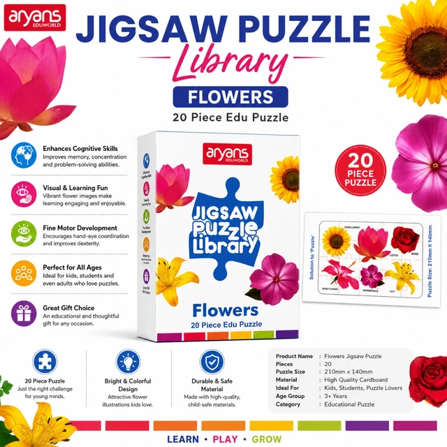 ARYANS Eduworld Flowers Jigsaw Puzzle for Kids, 20 Piece Educational Puzzle Game, Colorful Flower-Themed Brain Teaser for Children Age 3+