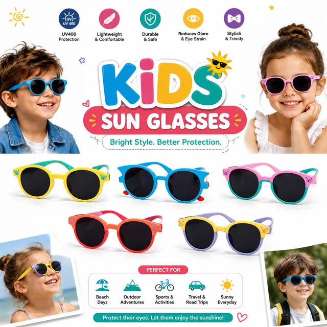 Kids Sun Glasses for Boys & Girls PIECE-1 (RANDOM COLOURS) | UV Protection Sunglasses | Lightweight & Comfortable Stylish Eyewear for Beach, Outdoor Activities, Travel & Everyday Use