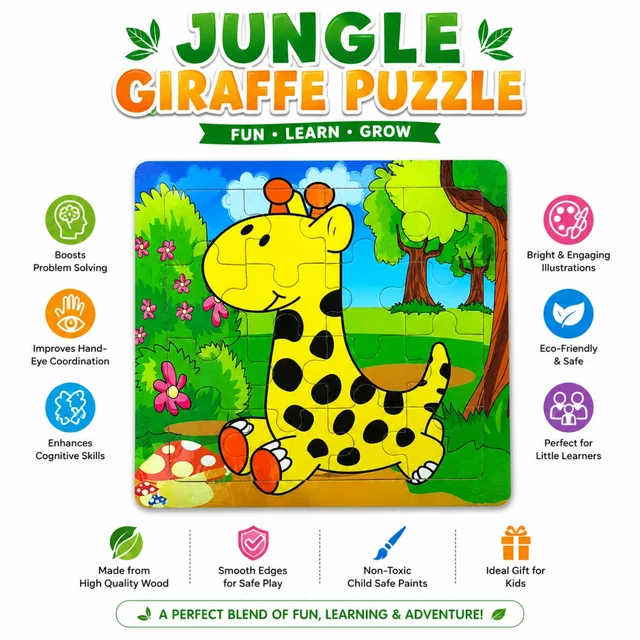 Jungle Giraffe Wooden Puzzle for Kids | Colorful Animal Jigsaw Puzzle | Educational Learning Toy for Toddlers & Little Learners