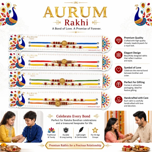 AURUM Rakhi Premium Rakhi for Brother PIECE-1( RANDOM COLOURS & DESIGNS)| Elegant Traditional Rakhi with Beads, Pearls & Decorative Centrepiece | Raksha Bandhan Gift for Brother | Beautiful Festive Rakhi