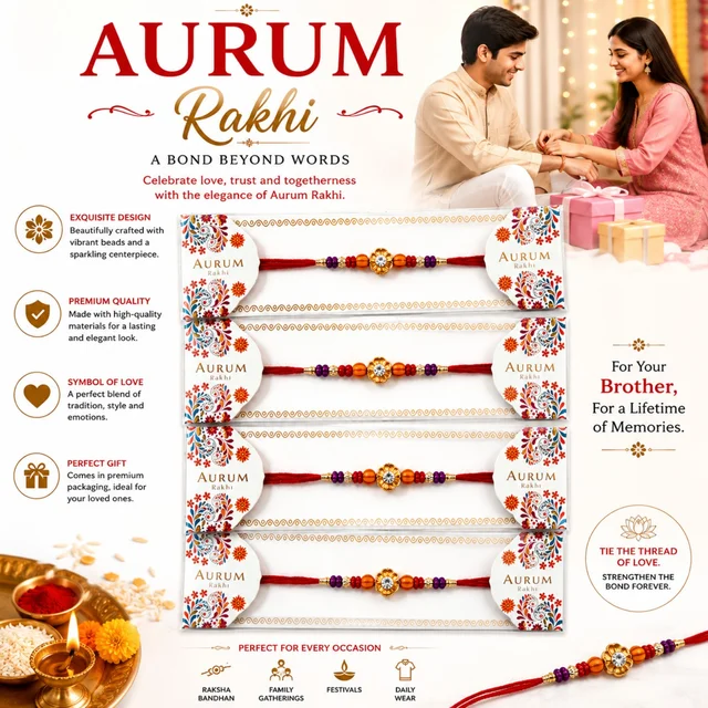 AURUM Rakhi | Premium Traditional Rakhi for Brother | Elegant Beaded Rakhi with Decorative Centerpiece | Perfect Raksha Bandhan Gift
