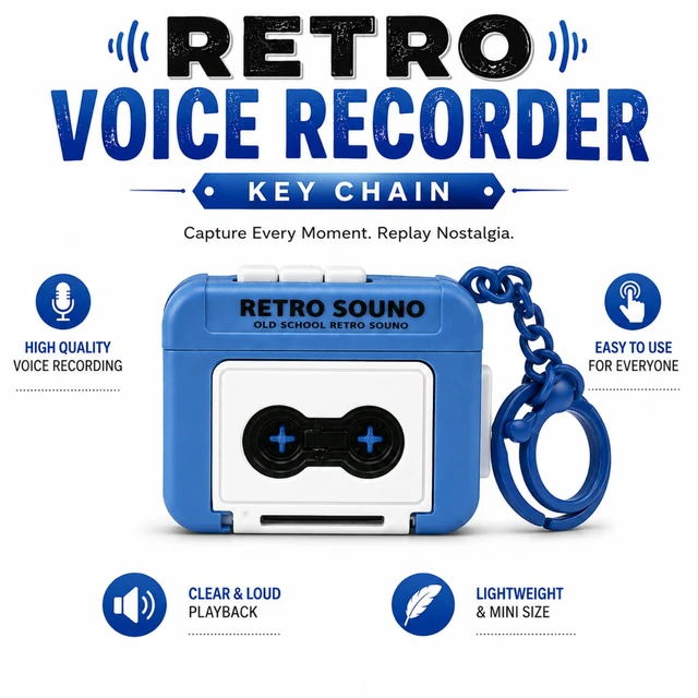 Retro Voice Recorder Key Chain (Random colours)| Mini Portable Voice Recording & Playback Device | Lightweight Retro-Style Keychain Recorder for Everyday Use, Memories & Fun