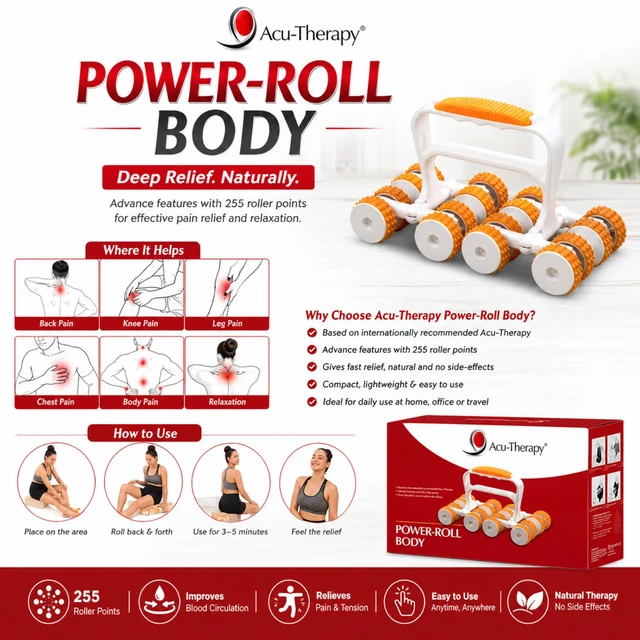 Acu-Therapy Power-Roll Body Massager with 255 Roller Points, Manual Full-Body Massage Roller for Back, Legs, Knees, Shoulders & Muscle Relaxation, Compact & Easy to Use
