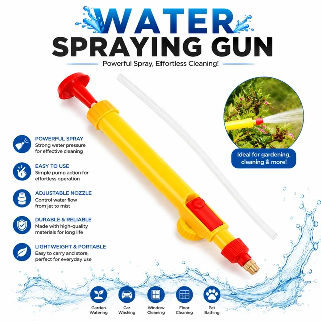 `Water Spraying Gun | Manual Pump Water Spray Gun with Nozzle | Powerful Hand Pressure Sprayer for Gardening, Car Washing, Window, Floor & Pet Cleaning