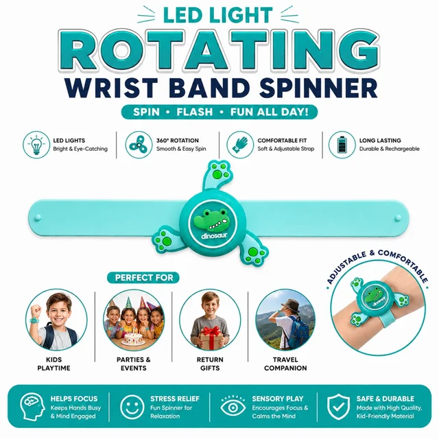 LED Light Rotating Wrist Band Spinner for Kids – 360° Rotating Fidget Wrist Toy, Fun Sensory Play Wristband for Playtime, Parties, Gifts & Travel