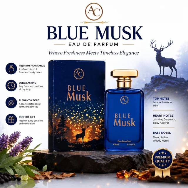 AC Blue Musk Eau de Parfum for Men & Women, 100ml (3.4 Fl. Oz.) – Premium Fresh & Musky Fragrance