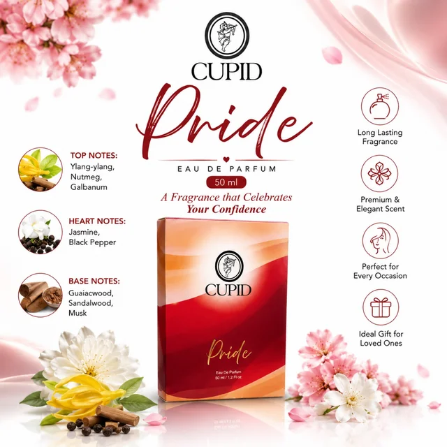 CUPID Pride Eau De Parfum for Men & Women, 50 ml | Premium & Elegant Long-Lasting Fragrance with Ylang-Ylang, Nutmeg, Galbanum, Jasmine, Black Pepper, Guaiacwood, Sandalwood & Musk