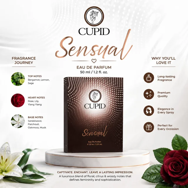 Cupid Sensual Eau de Parfum for Women, 50 ml / 1.2 fl. oz. – Luxurious Floral, Citrus & Woody Fragrance