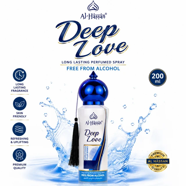 Al-Hässän Deep Love Long Lasting Perfumed Spray 200ml | Alcohol-Free Perfume Spray | Skin Friendly & Refreshing Fragrance