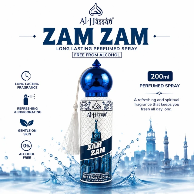 Al-Hassan Zam Zam Long Lasting Perfumed Spray, Alcohol-Free Fragrance for Men & Women, Refreshing & Invigorating Scent, 200 ml