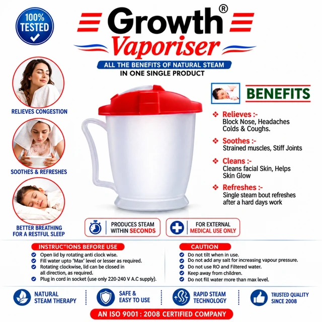Growth Vaporiser Steam Inhaler, Natural Steam Vaporizer for Home Use, Facial Steam & Refreshment, Soothing Steam Therapy for Everyday Comfort
