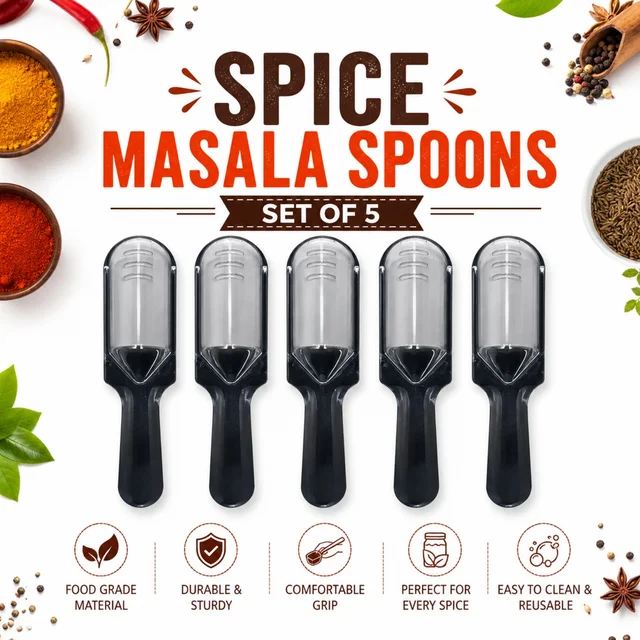 Spice Masala Spoons Set of 5 | Food Grade Reusable Spice Scoops | Durable & Sturdy Kitchen Spoons with Comfortable Grip | Ideal for Masala, Herbs, Salt & Dry Ingredien