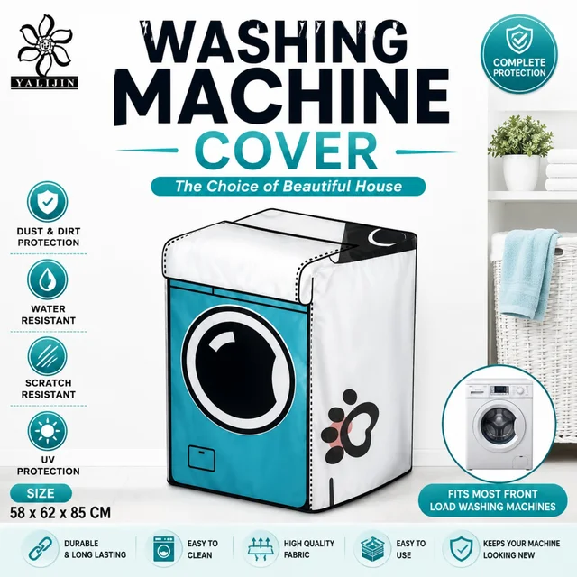 YALIJIN Washing Machine Cover | Water Resistant, Dust & Dirt Protection, Scratch Resistant & UV Protected | Durable Fabric Cover for Front Load Washing Machines | 58 × 62 × 8