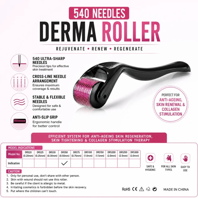 540 Needles Derma Roller for Face & Skin – Cross-Line Needle Arrangement, Anti-Slip Ergonomic Grip, 0.5mm Needles