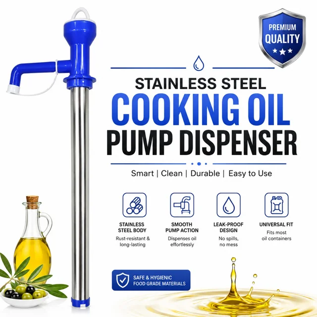 Stainless Steel Cooking Oil Pump Dispenser for Oil Containers | Smooth Pump Action | Leak-Resistant Design | Durable & Easy to Use