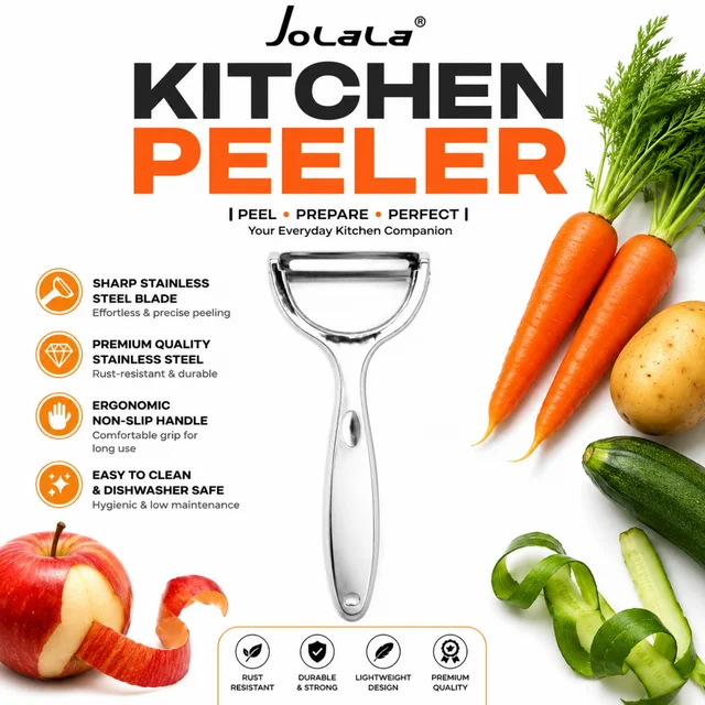 JOLALA Kitchen Peeler, Premium Stainless Steel Vegetable & Fruit Peeler with Sharp Blade, Ergonomic Non-Slip Handle, Lightweight Design, Easy to Clean & Dishwasher Safe