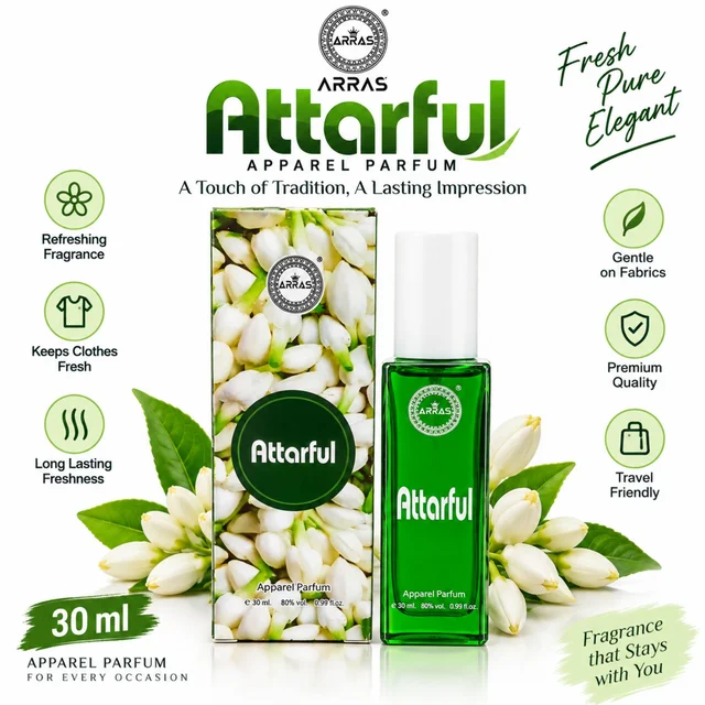 ARRAS Attarful Apparel Parfum 30 ml | Fresh & Elegant Fragrance for Clothes | Long-Lasting Freshness | Gentle on Fabrics | Travel Friendly