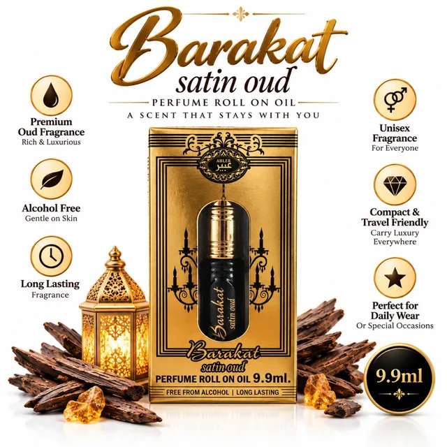 ABEER Barakat Satin Oud Perfume Roll On Oil 9.9ml | Alcohol-Free Long-Lasting Oud Fragrance | Unisex Perfume for Men & Women | Compact Travel-Friendly Roll-On